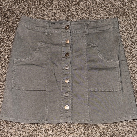 Altar'd State Gray Button-Front A-Line Skirt - Picture 1 of 5